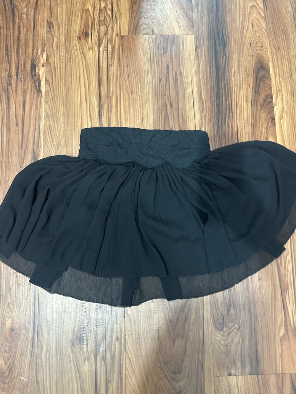 Free People Black Lace-Waist Chiffon Skater Skirt